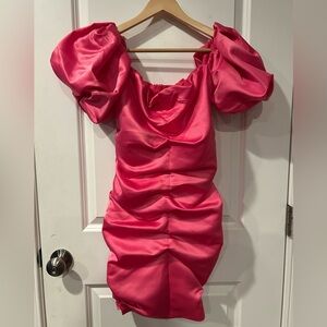 SHEIN Vibrant Pink Puff Sleeve Mini Dress NWOT